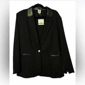 NWOT Anne Klein Faux Leather Trim Gold Button Black Jacket Blazer XL